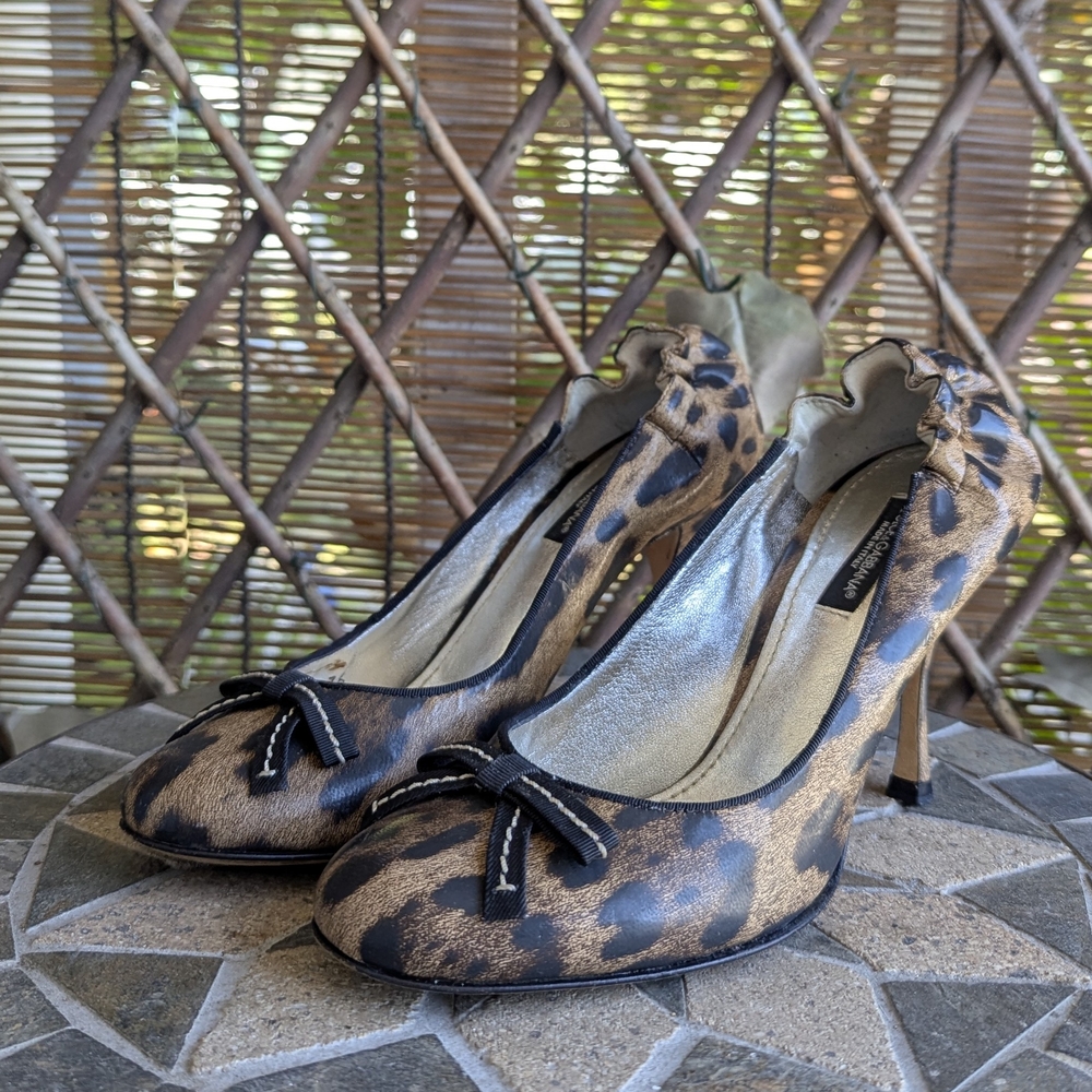 Dolce & Gabbana Leopard Print Heels with Black Bow